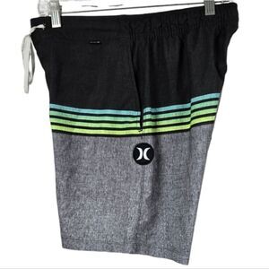 Hurley Phantom Baja Malibu Boardshort Gray Stripe Unlined Surfing Swim Shorts
